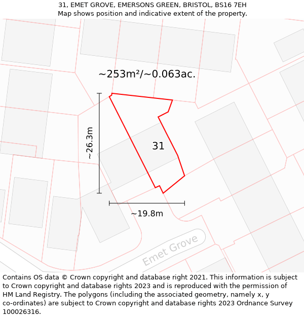 31, EMET GROVE, EMERSONS GREEN, BRISTOL, BS16 7EH: Plot and title map