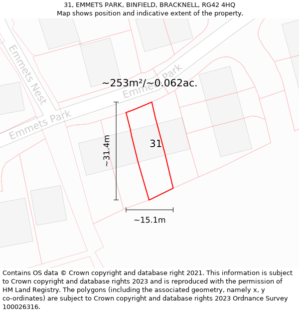31, EMMETS PARK, BINFIELD, BRACKNELL, RG42 4HQ: Plot and title map