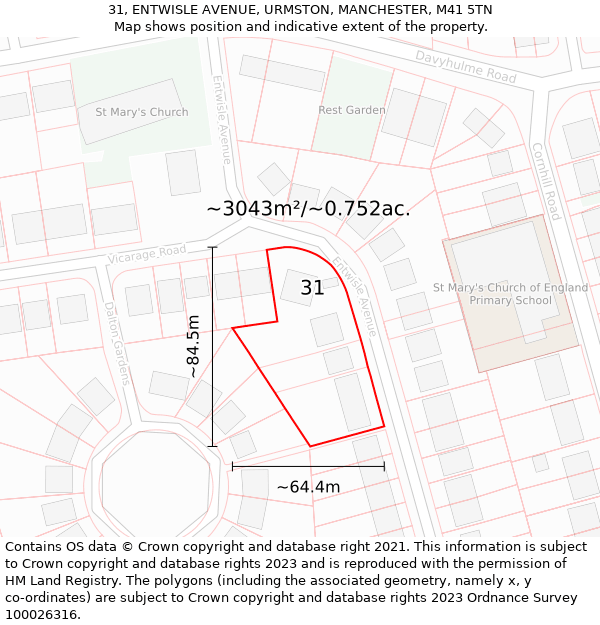 31, ENTWISLE AVENUE, URMSTON, MANCHESTER, M41 5TN: Plot and title map