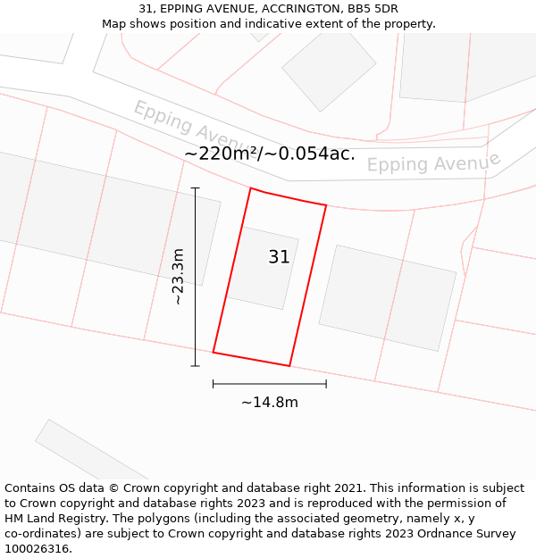 31, EPPING AVENUE, ACCRINGTON, BB5 5DR: Plot and title map