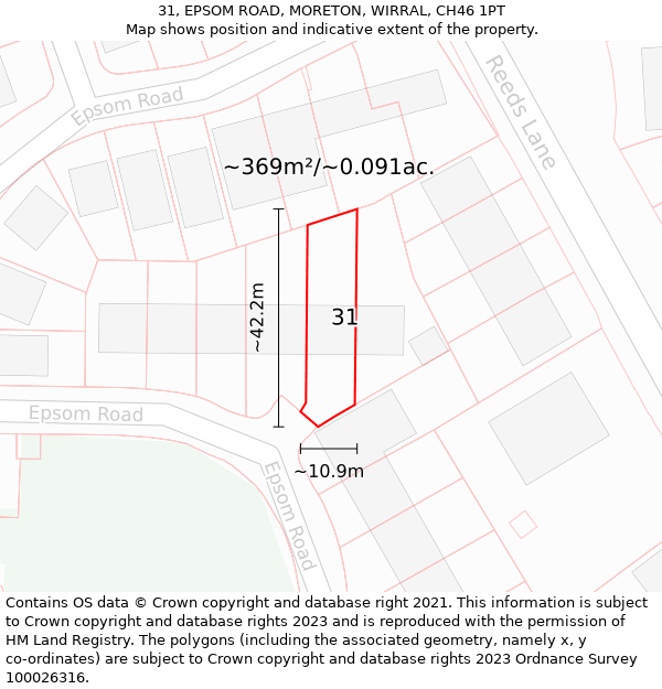 31, EPSOM ROAD, MORETON, WIRRAL, CH46 1PT: Plot and title map