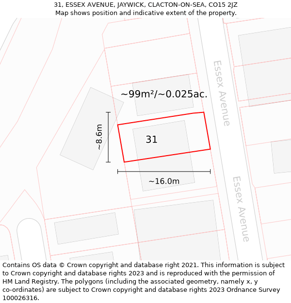 31, ESSEX AVENUE, JAYWICK, CLACTON-ON-SEA, CO15 2JZ: Plot and title map