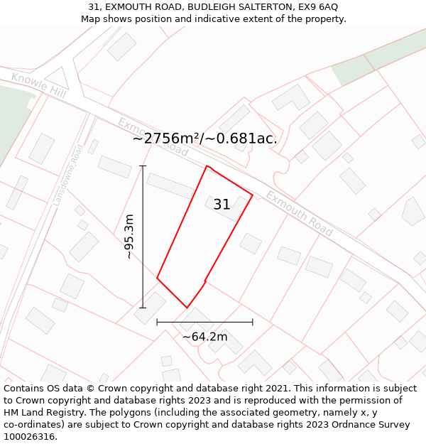 31, EXMOUTH ROAD, BUDLEIGH SALTERTON, EX9 6AQ: Plot and title map