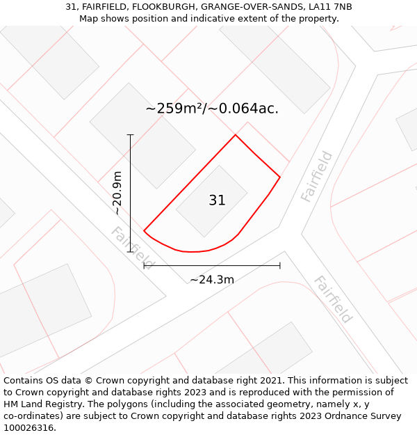 31, FAIRFIELD, FLOOKBURGH, GRANGE-OVER-SANDS, LA11 7NB: Plot and title map