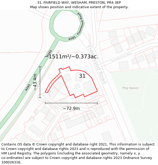 31, FAIRFIELD WAY, WESHAM, PRESTON, PR4 3EP: Plot and title map