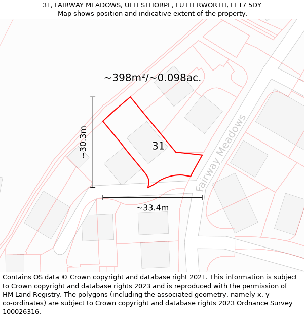 31, FAIRWAY MEADOWS, ULLESTHORPE, LUTTERWORTH, LE17 5DY: Plot and title map