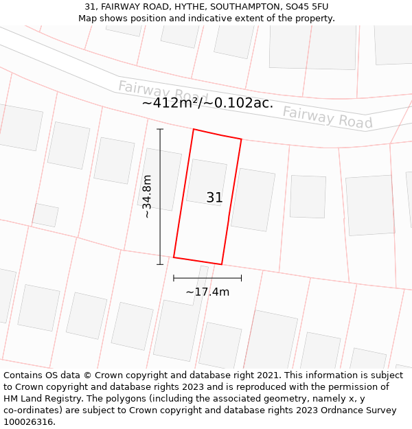 31, FAIRWAY ROAD, HYTHE, SOUTHAMPTON, SO45 5FU: Plot and title map