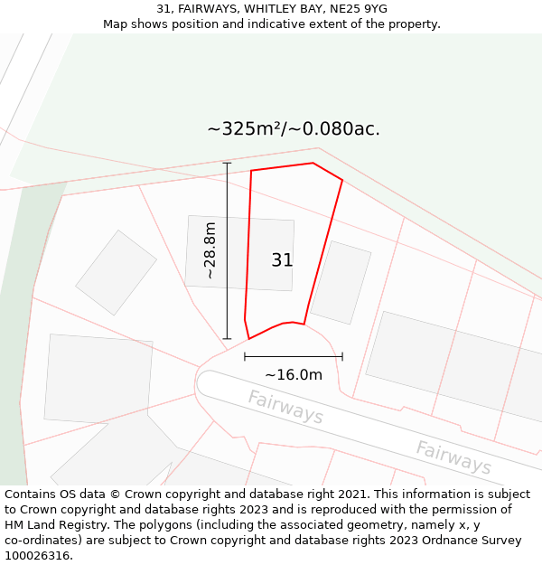 31, FAIRWAYS, WHITLEY BAY, NE25 9YG: Plot and title map