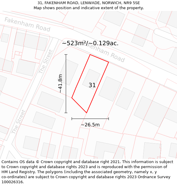 31, FAKENHAM ROAD, LENWADE, NORWICH, NR9 5SE: Plot and title map