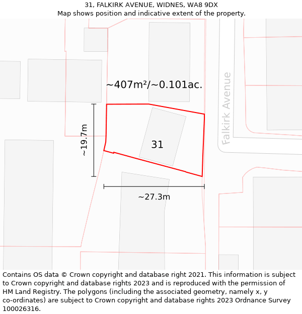 31, FALKIRK AVENUE, WIDNES, WA8 9DX: Plot and title map