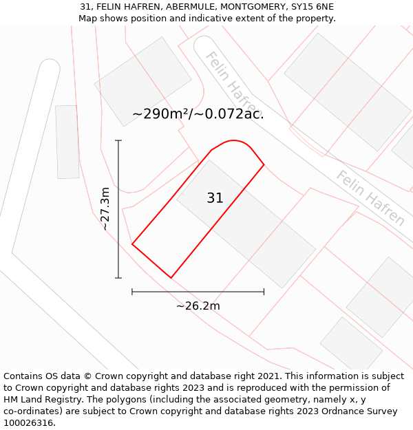 31, FELIN HAFREN, ABERMULE, MONTGOMERY, SY15 6NE: Plot and title map