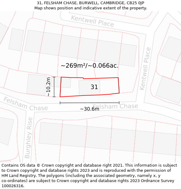 31, FELSHAM CHASE, BURWELL, CAMBRIDGE, CB25 0JP: Plot and title map