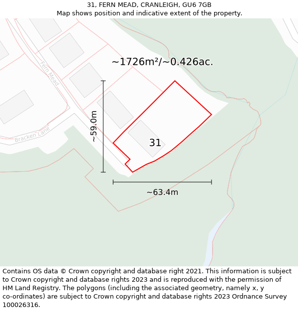 31, FERN MEAD, CRANLEIGH, GU6 7GB: Plot and title map