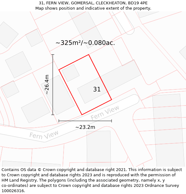 31, FERN VIEW, GOMERSAL, CLECKHEATON, BD19 4PE: Plot and title map