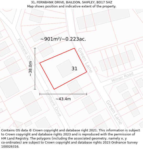 31, FERNBANK DRIVE, BAILDON, SHIPLEY, BD17 5HZ: Plot and title map