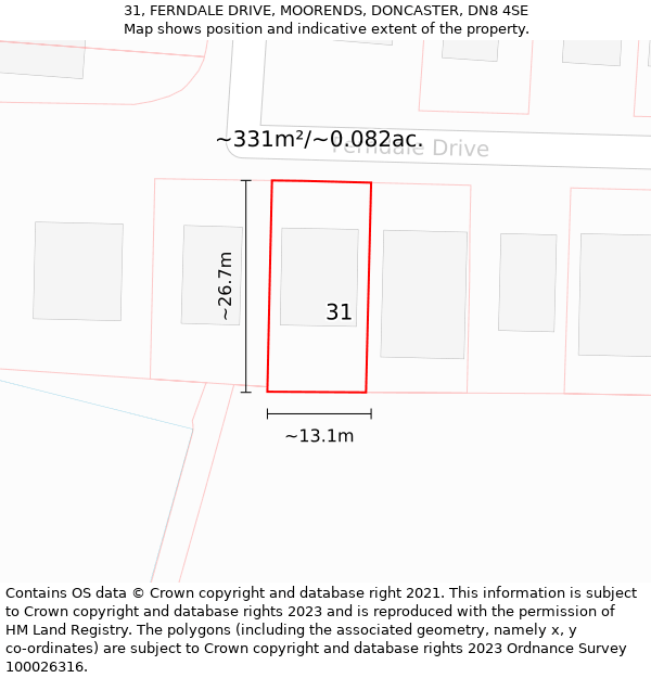 31, FERNDALE DRIVE, MOORENDS, DONCASTER, DN8 4SE: Plot and title map