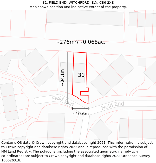 31, FIELD END, WITCHFORD, ELY, CB6 2XE: Plot and title map