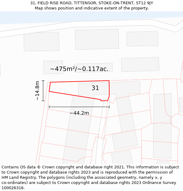 31, FIELD RISE ROAD, TITTENSOR, STOKE-ON-TRENT, ST12 9JY: Plot and title map