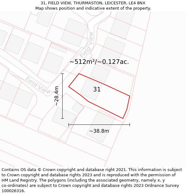 31, FIELD VIEW, THURMASTON, LEICESTER, LE4 8NX: Plot and title map