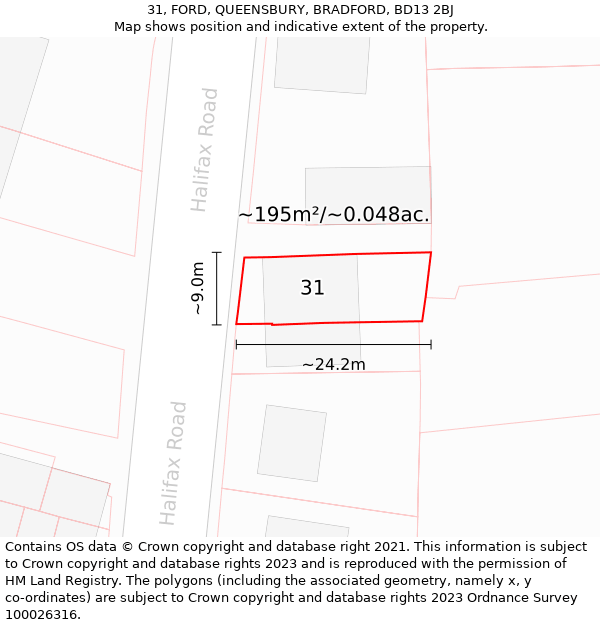 31, FORD, QUEENSBURY, BRADFORD, BD13 2BJ: Plot and title map