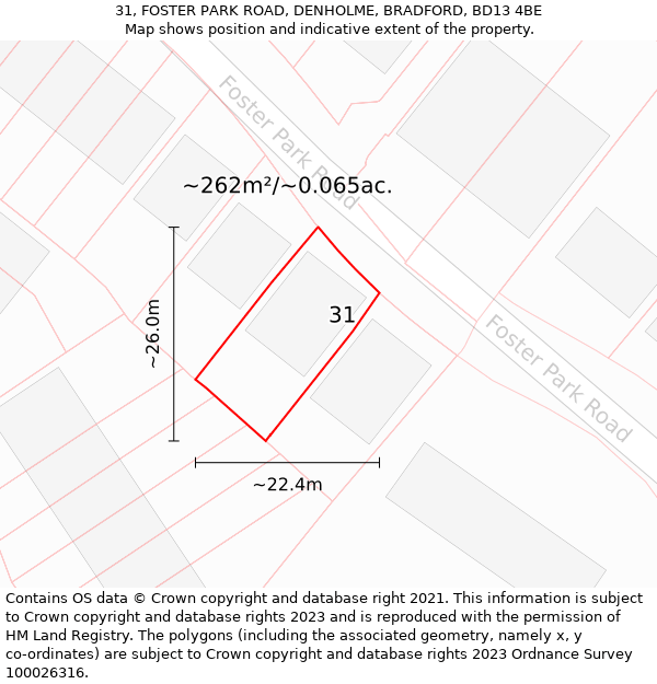 31, FOSTER PARK ROAD, DENHOLME, BRADFORD, BD13 4BE: Plot and title map