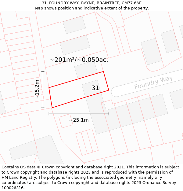 31, FOUNDRY WAY, RAYNE, BRAINTREE, CM77 6AE: Plot and title map