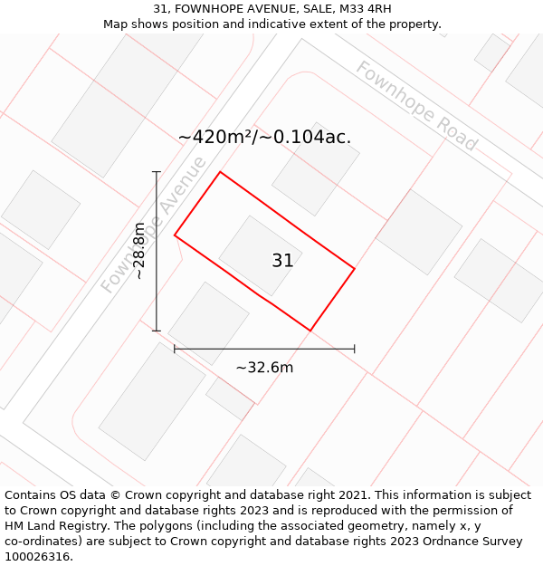 31, FOWNHOPE AVENUE, SALE, M33 4RH: Plot and title map