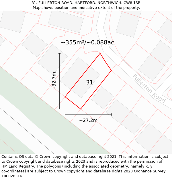 31, FULLERTON ROAD, HARTFORD, NORTHWICH, CW8 1SR: Plot and title map