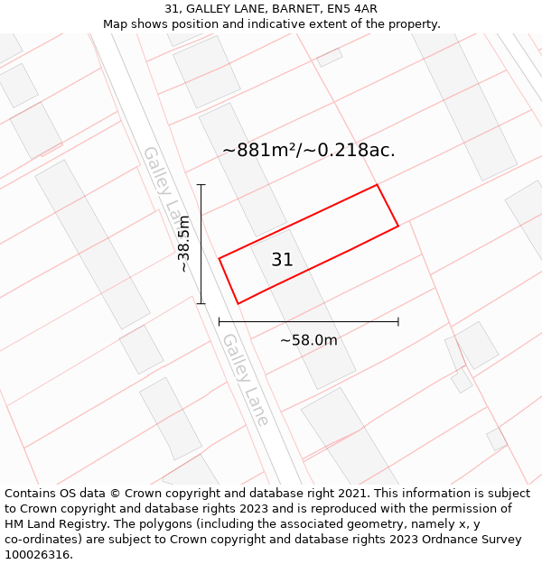 31, GALLEY LANE, BARNET, EN5 4AR: Plot and title map