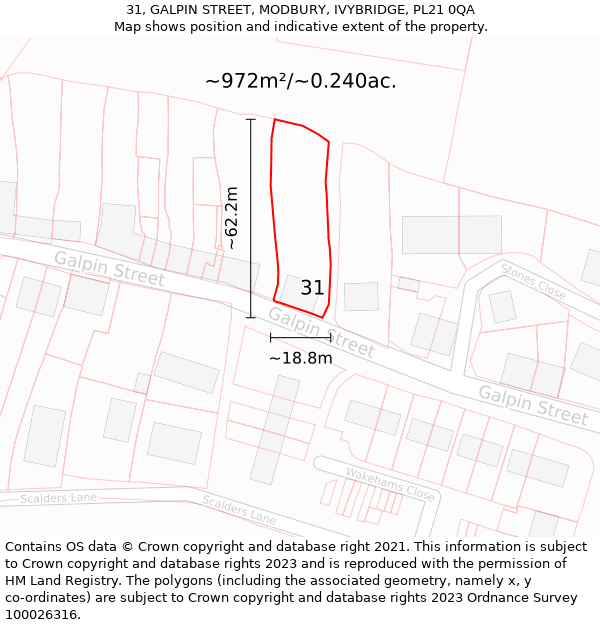31, GALPIN STREET, MODBURY, IVYBRIDGE, PL21 0QA: Plot and title map