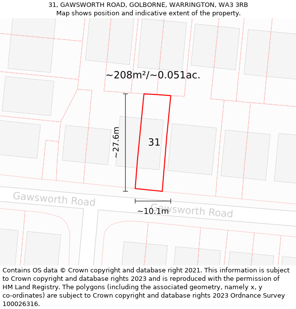 31, GAWSWORTH ROAD, GOLBORNE, WARRINGTON, WA3 3RB: Plot and title map