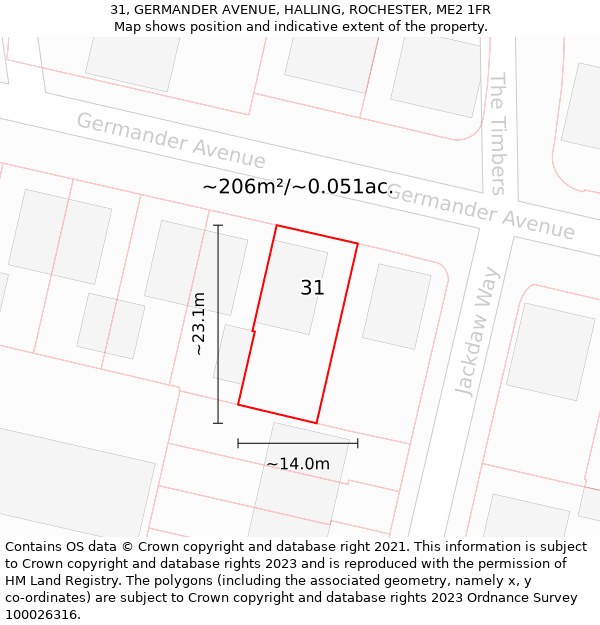 31, GERMANDER AVENUE, HALLING, ROCHESTER, ME2 1FR: Plot and title map