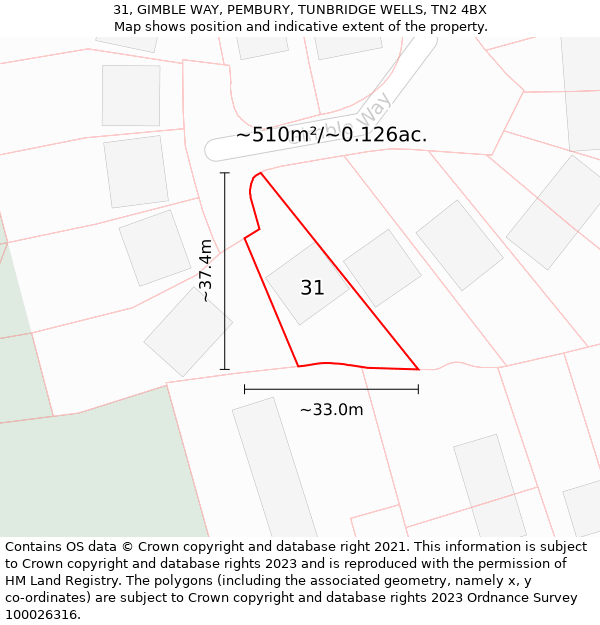 31, GIMBLE WAY, PEMBURY, TUNBRIDGE WELLS, TN2 4BX: Plot and title map