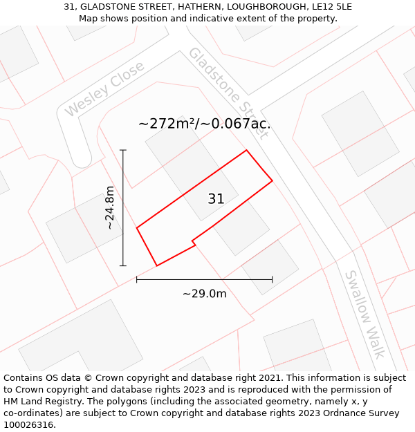 31, GLADSTONE STREET, HATHERN, LOUGHBOROUGH, LE12 5LE: Plot and title map