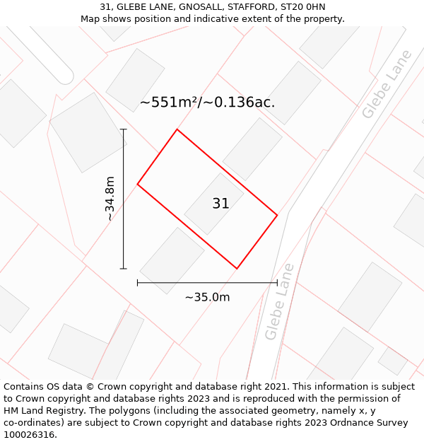31, GLEBE LANE, GNOSALL, STAFFORD, ST20 0HN: Plot and title map