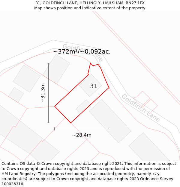 31, GOLDFINCH LANE, HELLINGLY, HAILSHAM, BN27 1FX: Plot and title map