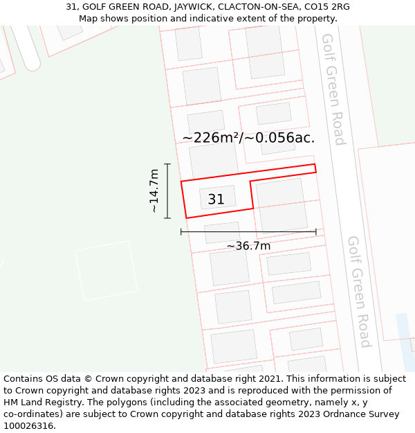 31, GOLF GREEN ROAD, JAYWICK, CLACTON-ON-SEA, CO15 2RG: Plot and title map