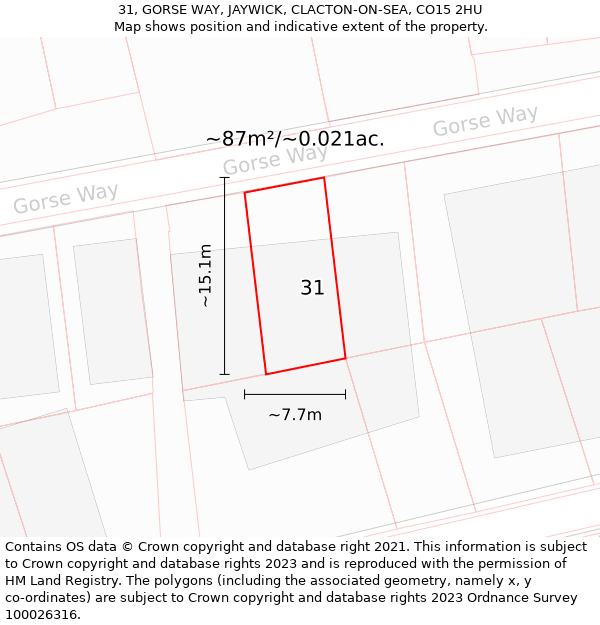31, GORSE WAY, JAYWICK, CLACTON-ON-SEA, CO15 2HU: Plot and title map