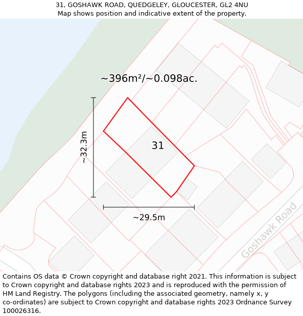 31, GOSHAWK ROAD, QUEDGELEY, GLOUCESTER, GL2 4NU: Plot and title map