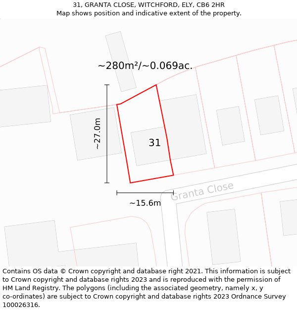 31, GRANTA CLOSE, WITCHFORD, ELY, CB6 2HR: Plot and title map