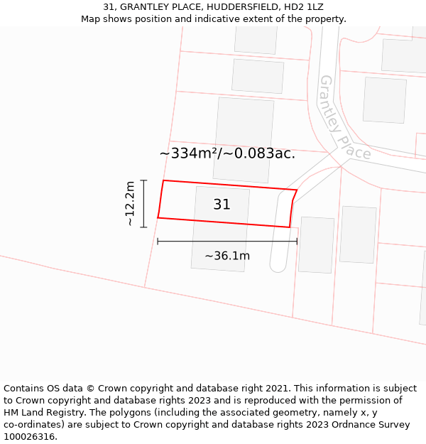 31, GRANTLEY PLACE, HUDDERSFIELD, HD2 1LZ: Plot and title map