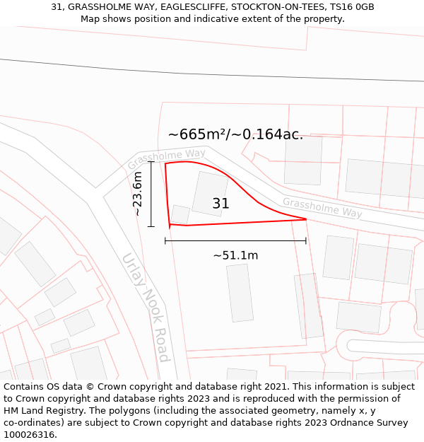 31, GRASSHOLME WAY, EAGLESCLIFFE, STOCKTON-ON-TEES, TS16 0GB: Plot and title map