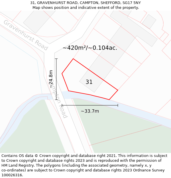 31, GRAVENHURST ROAD, CAMPTON, SHEFFORD, SG17 5NY: Plot and title map