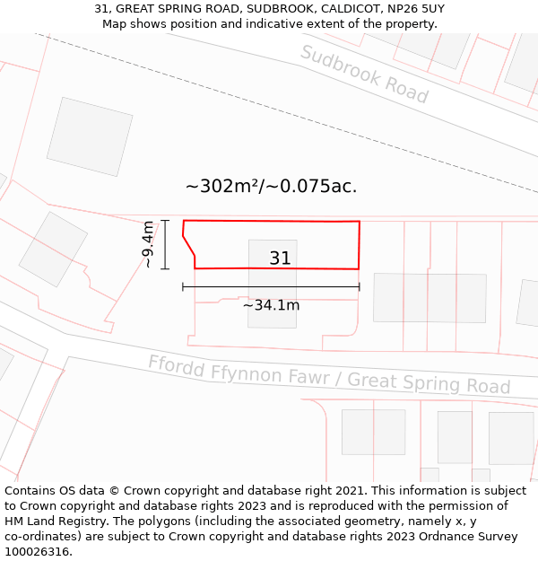 31, GREAT SPRING ROAD, SUDBROOK, CALDICOT, NP26 5UY: Plot and title map