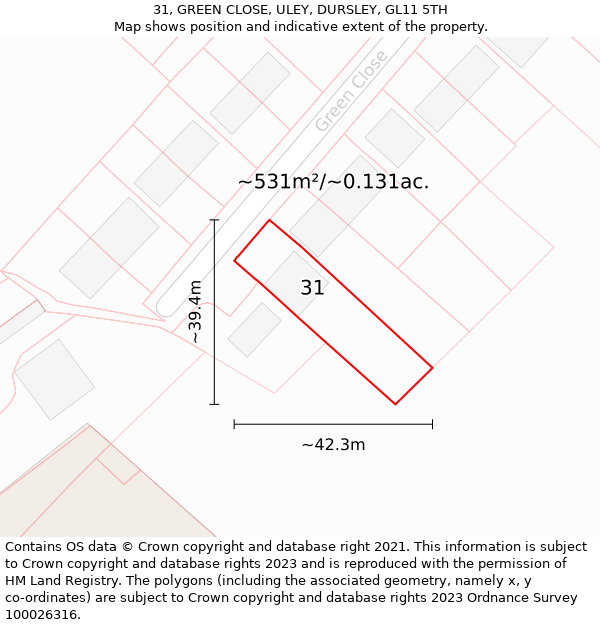 31, GREEN CLOSE, ULEY, DURSLEY, GL11 5TH: Plot and title map