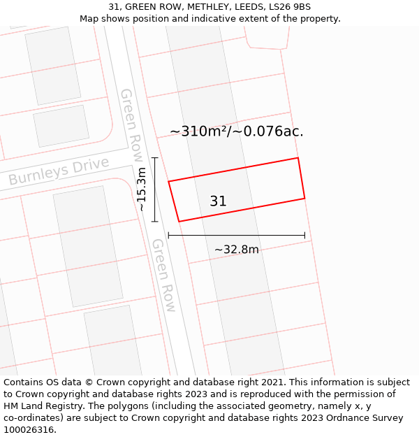 31, GREEN ROW, METHLEY, LEEDS, LS26 9BS: Plot and title map