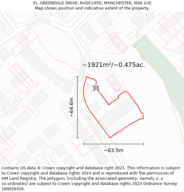 31, GREENDALE DRIVE, RADCLIFFE, MANCHESTER, M26 1UE: Plot and title map