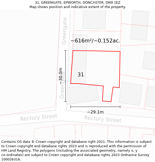 31, GREENGATE, EPWORTH, DONCASTER, DN9 1EZ: Plot and title map