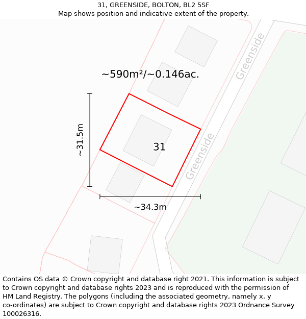 31, GREENSIDE, BOLTON, BL2 5SF: Plot and title map