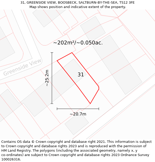 31, GREENSIDE VIEW, BOOSBECK, SALTBURN-BY-THE-SEA, TS12 3FE: Plot and title map